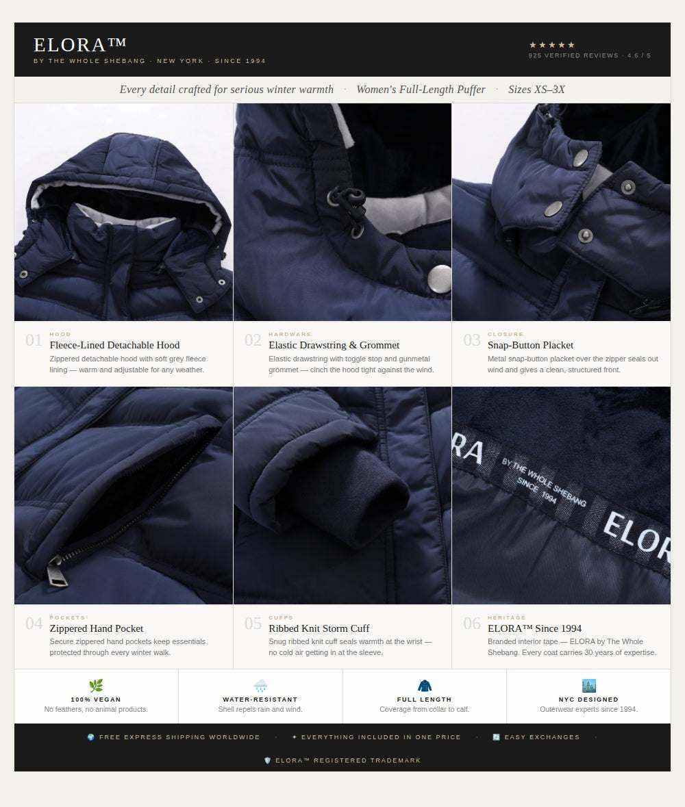 Women wearing ELORA full-length technical maxi puffer coat in neutral color