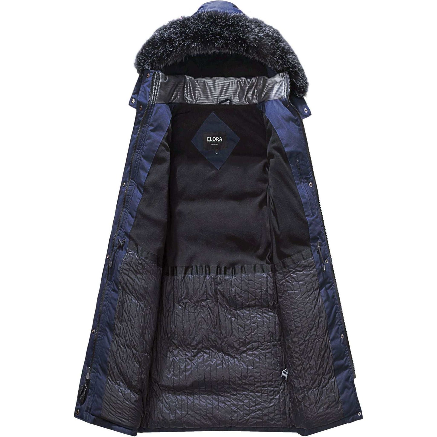 Women's heavyweight winter coat with detachable faux fur hood, fleece lining, and multiple pockets.