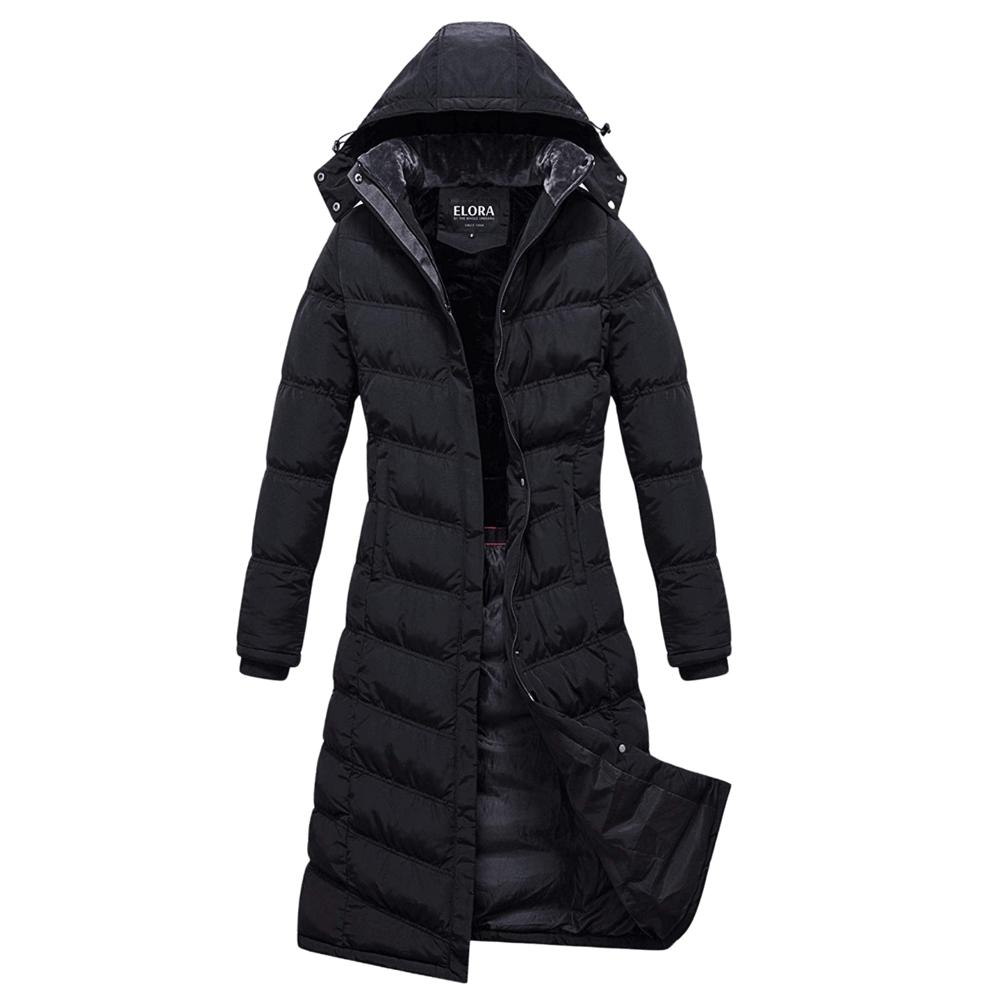 ELORA Women's Full Length Puffer Coat with Hood and Fleece Lining