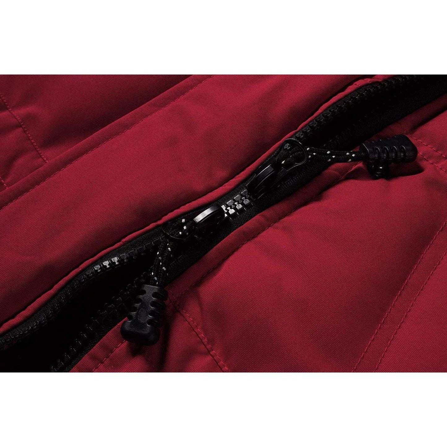 Close-up of double zipper detail on Women Winter heavy coat