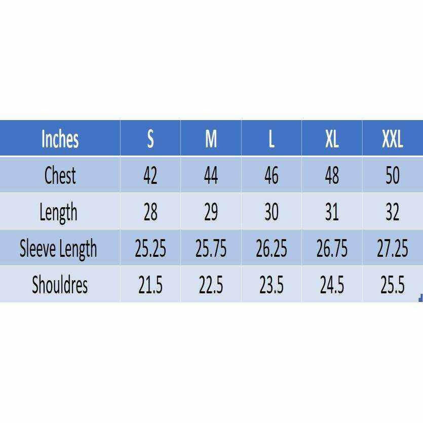 Size chart for U2Wear Mens puffer Jacket featuring chest, length, sleeve length, and shoulder measurements from S to XXL.