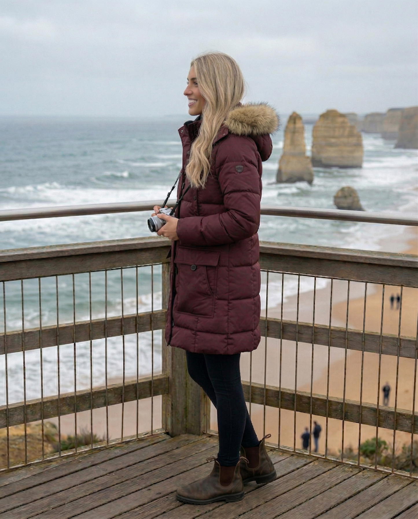 womens mid-length vegan down winter coat ELORA parka with hood and cargo pockets in black