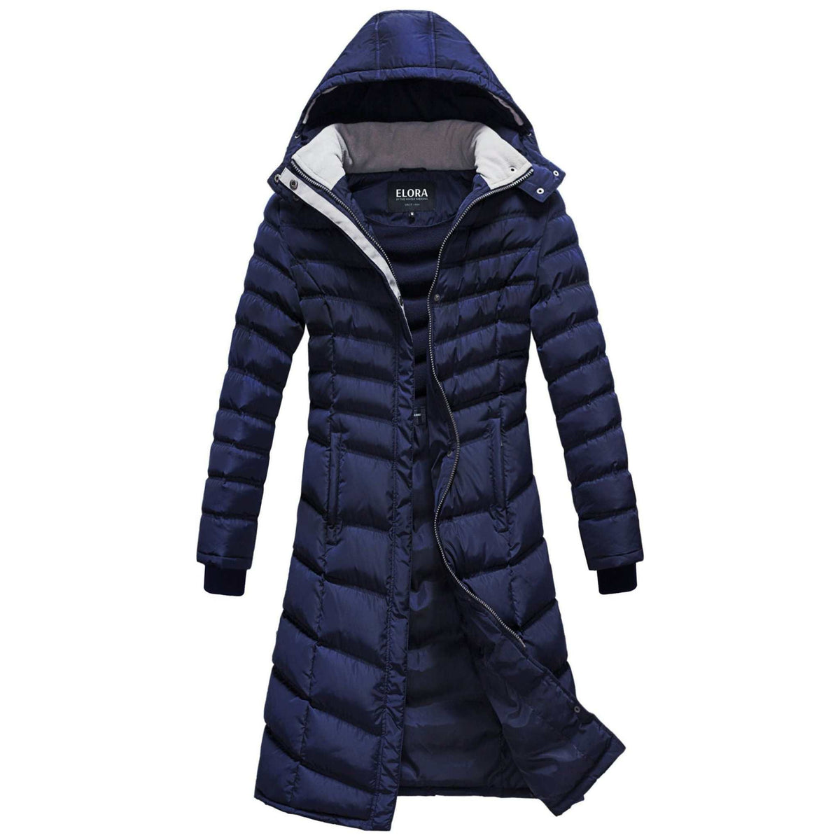 Warm maxi vegan winter coat for women ELORA thermal puffer 40 inch length