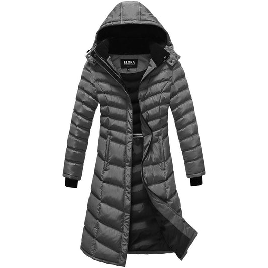 Warm maxi vegan winter coat for women ELORA thermal puffer jacket 40 inch length