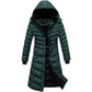 Elora Maxi Puffer, vegan warm winter coat with detachable hood and metal zipper.