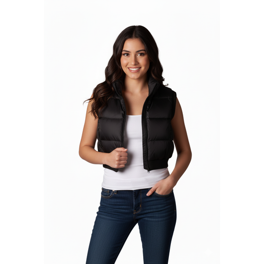 Big Apple Lightweight Vegan Puffer Cropped Vest, Junior Women's