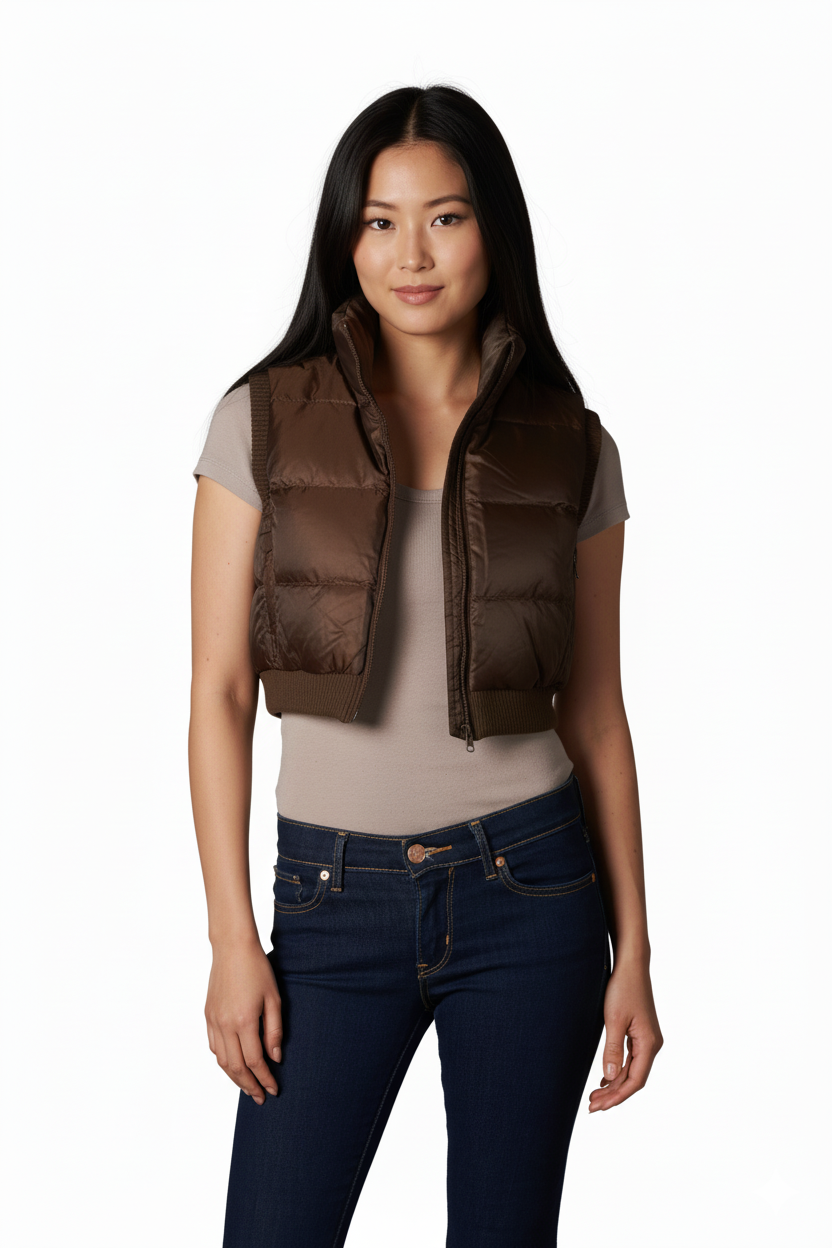 Big Apple Lightweight Vegan Puffer Cropped Vest, Junior Women's