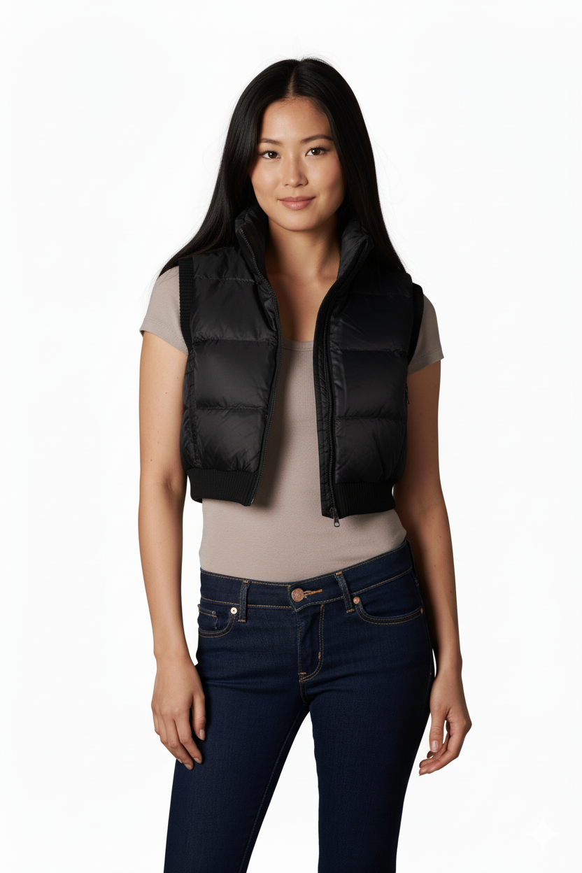 Big Apple Lightweight Vegan Puffer Cropped Vest, Junior Women's