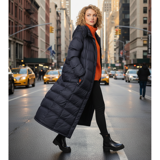 Verified customer review and real-world demonstration of the u2wear technical ankle-length shield. A try-on showcasing the true fit, heavyweight vegan down warmth, and technical winter protection designed by our NYC experts since 1994.