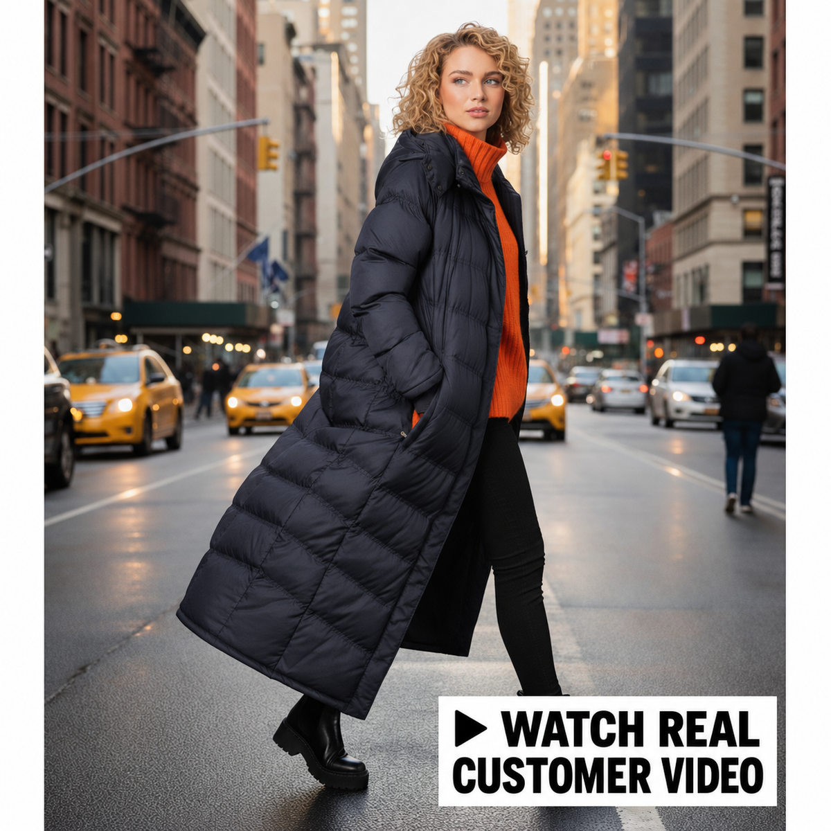 Verified customer review and real-world demonstration of the u2wear technical ankle-length shield. A try-on showcasing the true fit, heavyweight vegan down warmth, and technical winter protection designed by our NYC experts since 1992.