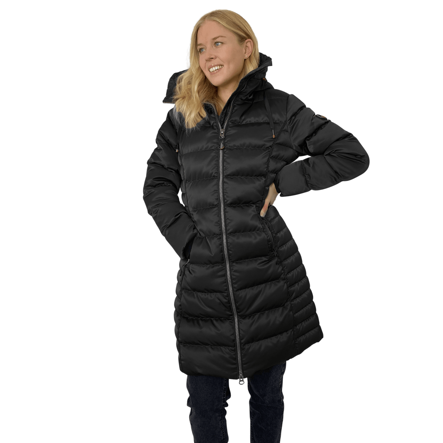 Mid Length Ladies Coat with Faux Fur Lining