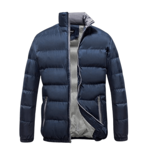 Mens puffer Jacket heavy quilt winter coat, water-resistant bomber with checkered lining.