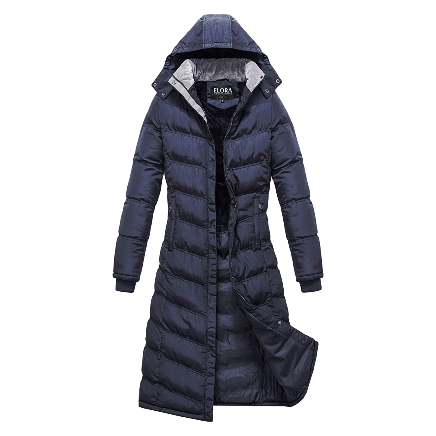 ELORA Women's  Full Length Puffer Coat with Hood and Fleece Lining