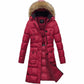 ELORA Women's Winter Vegan Down Puffer Parka with faux fur hood and cargo pockets.