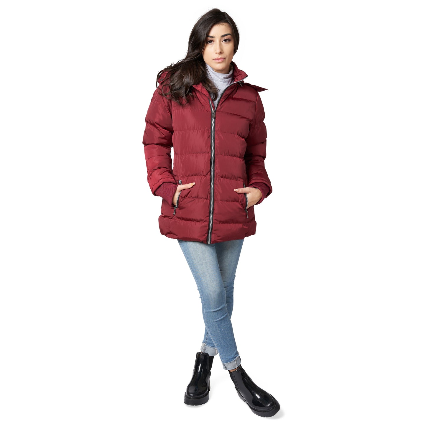 Women's Short Coat Puffer with Faux-Fur Detachable Hood