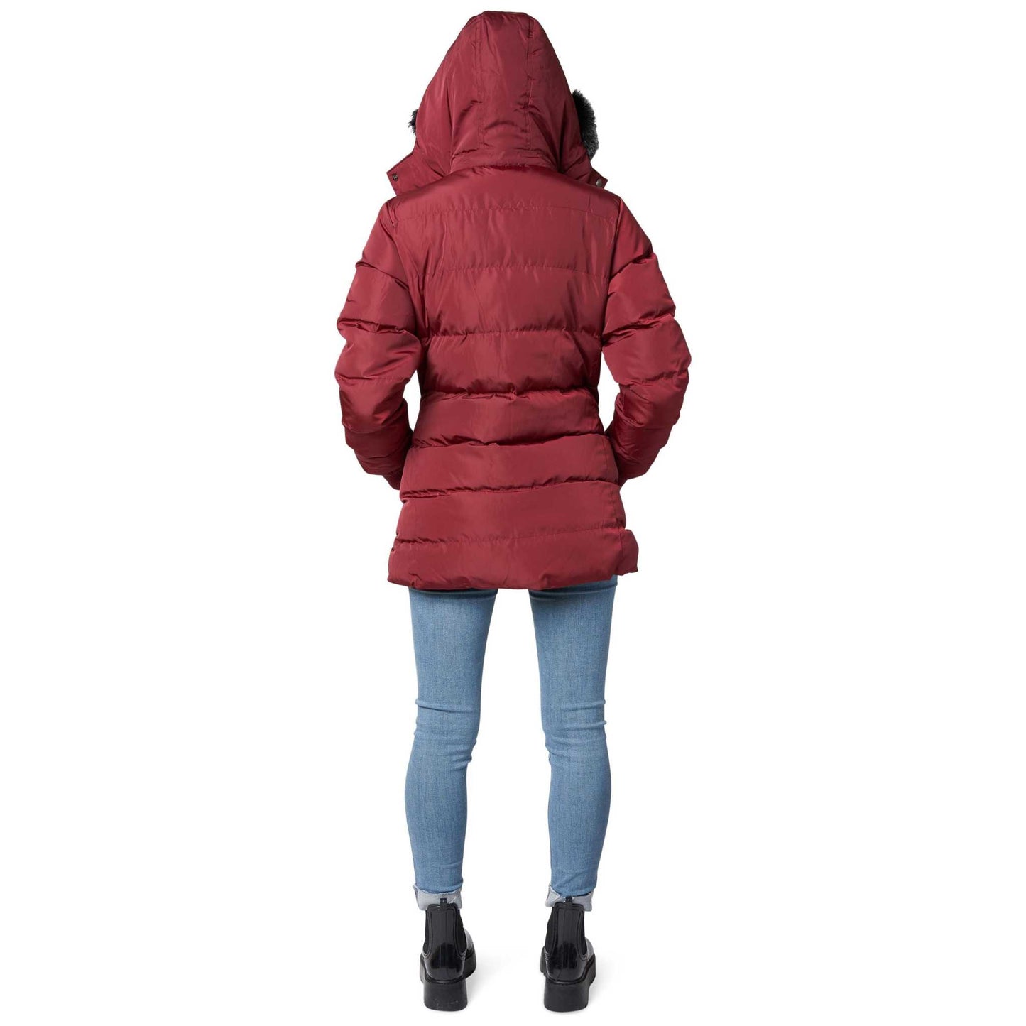 Women's Short Coat Puffer with Faux-Fur Detachable Hood