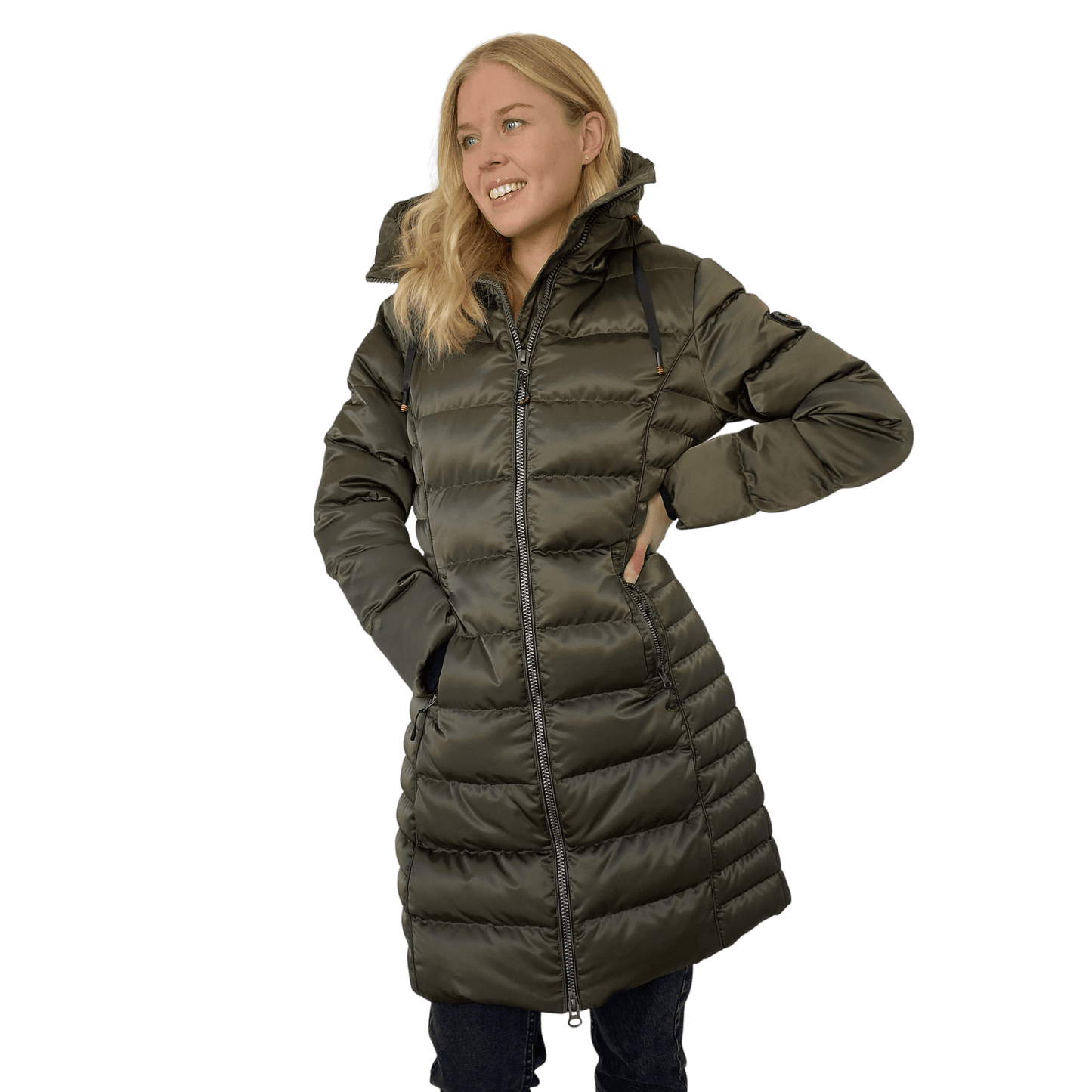 Mid Length Ladies Coat with Faux Fur Lining