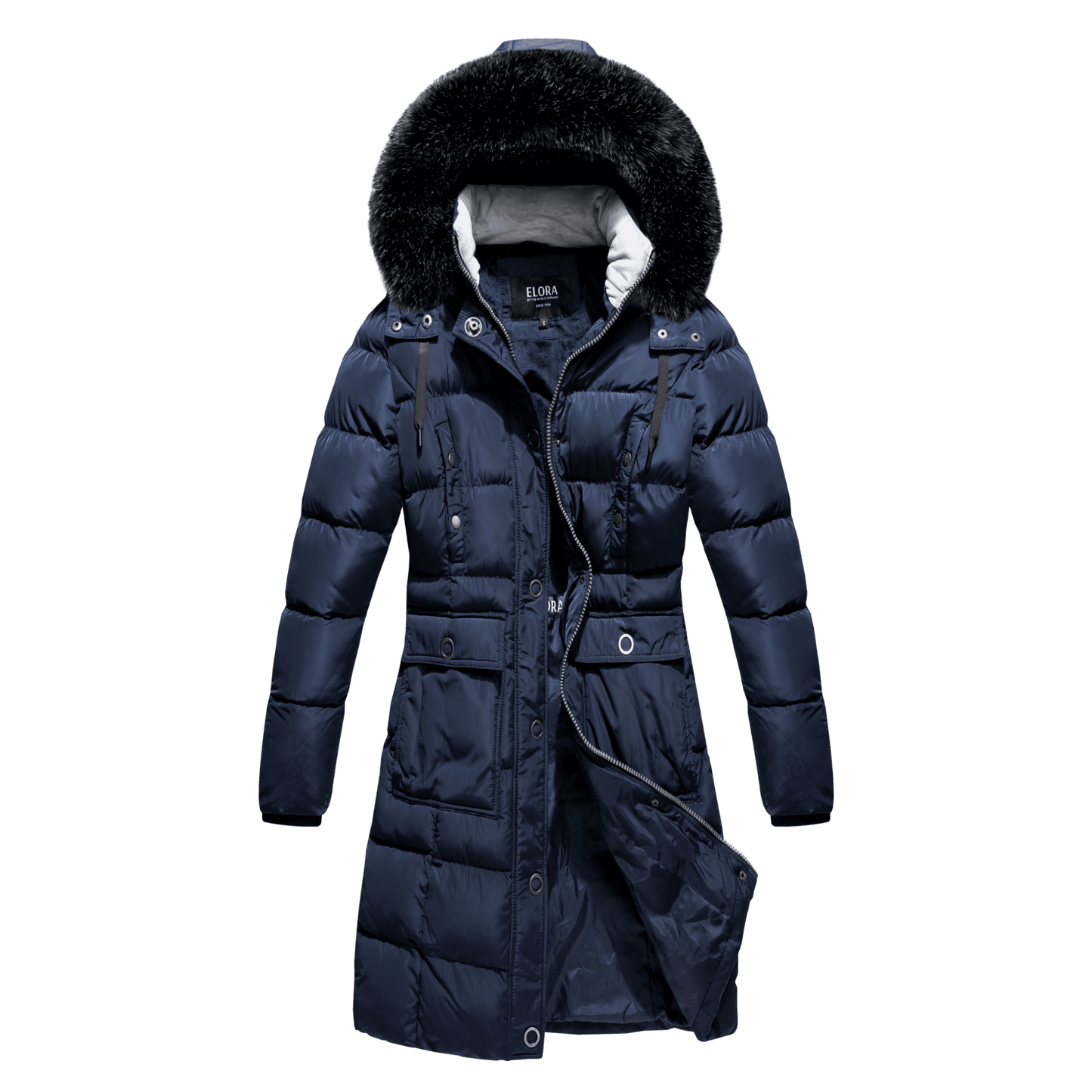 Elora Women's Winter Coat - Mid-length Cargo Coat with Detachable Hood