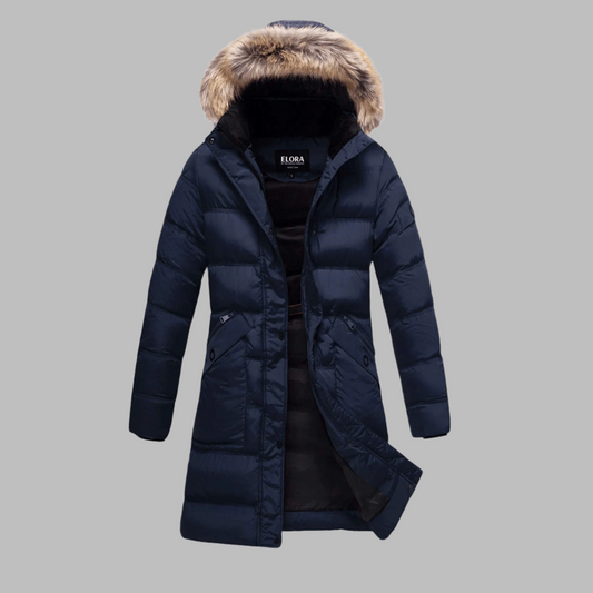 ELORA Women's Winter Heavyweight Puffer Jacket with faux fur hood and fleece lining.