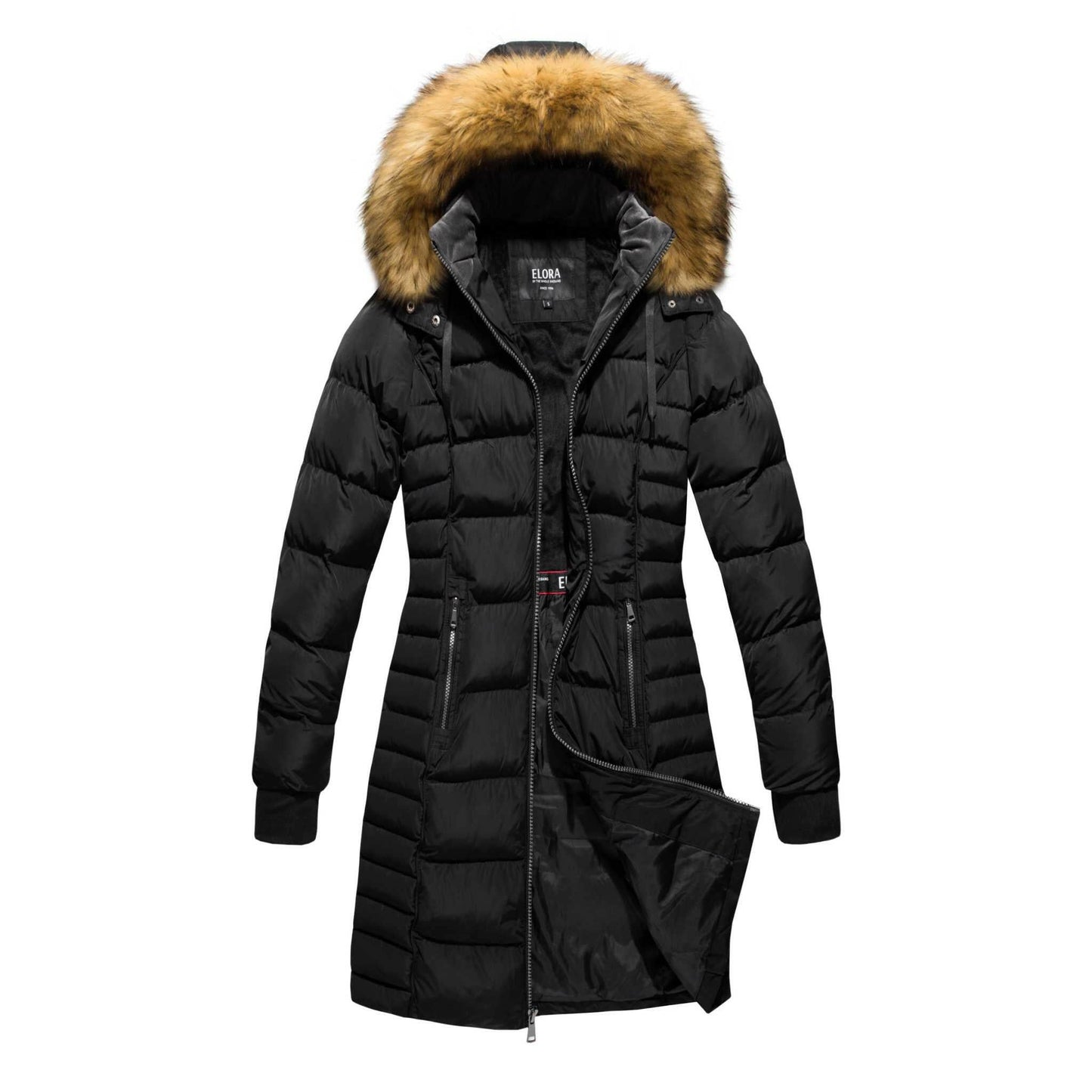 BLACK Mid Length Womens Winter Coat