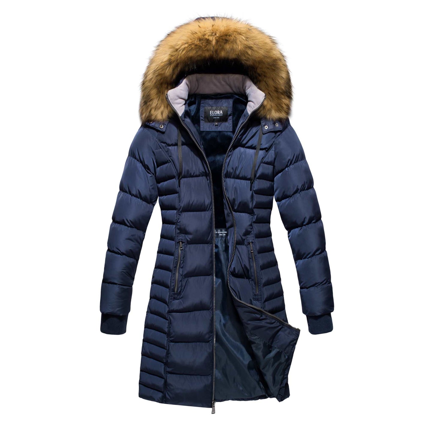 Mid Length Women Winter Coat with Fleece Lining and Fur Trim Hood