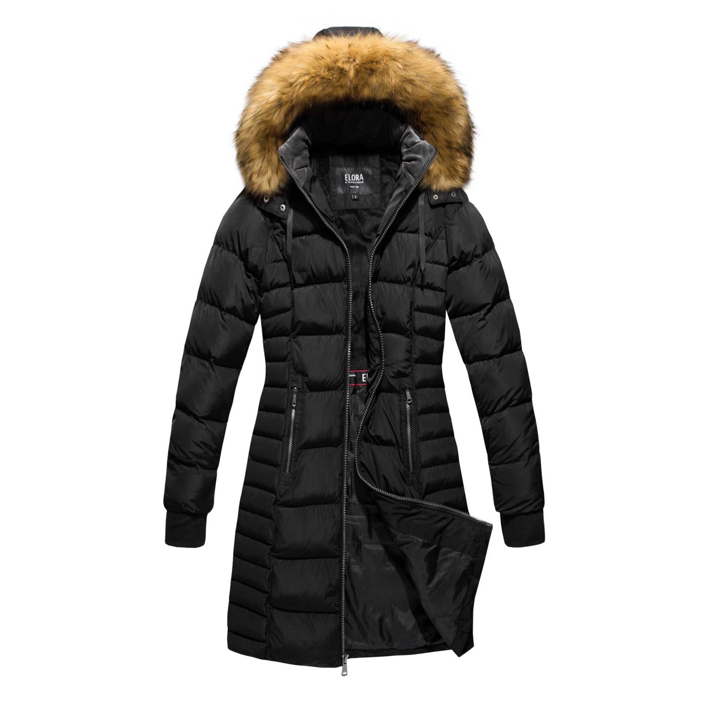 Mid Length Women Winter Coat with Fleece Lining and Fur Trim Hood