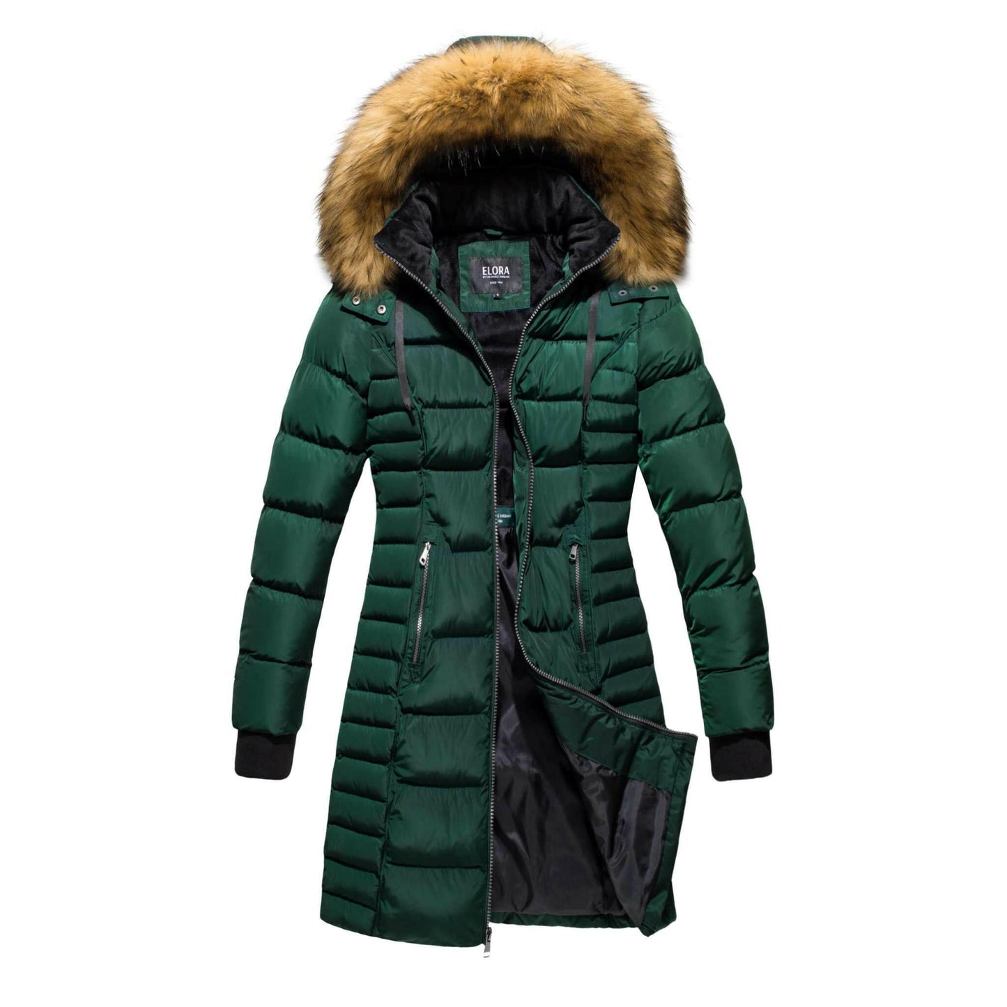 Hunter green Mid Length Womens Winter Coat