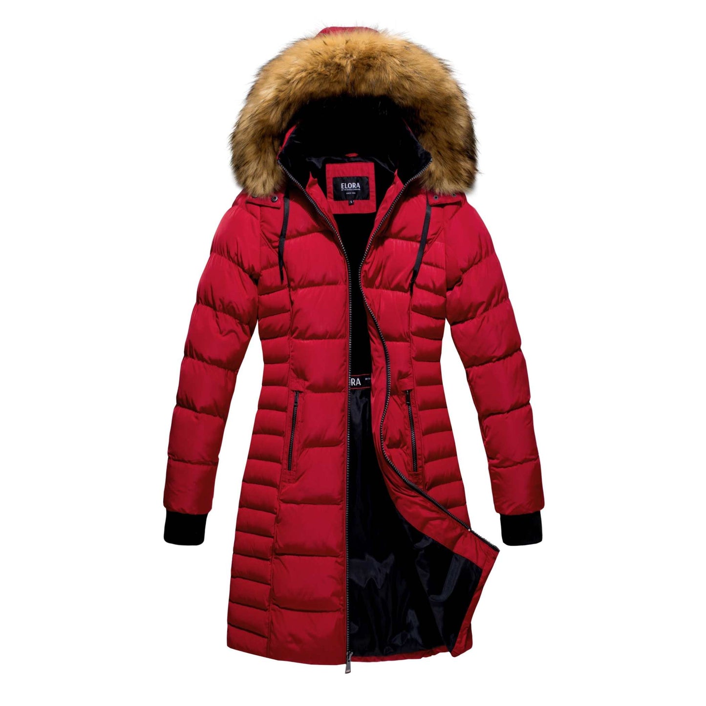 Mid Length Women Winter Coat with Fleece Lining and Fur Trim Hood