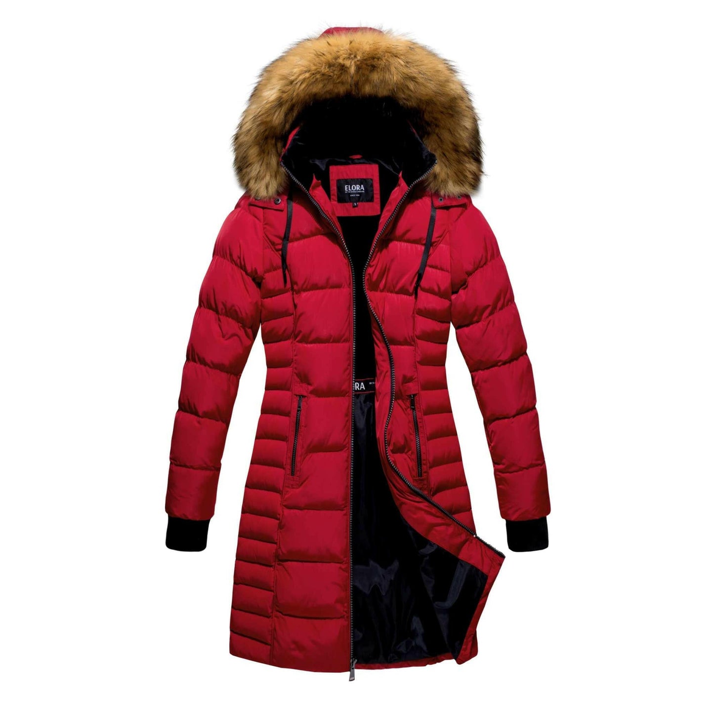 red Mid Length Womens Winter Coat