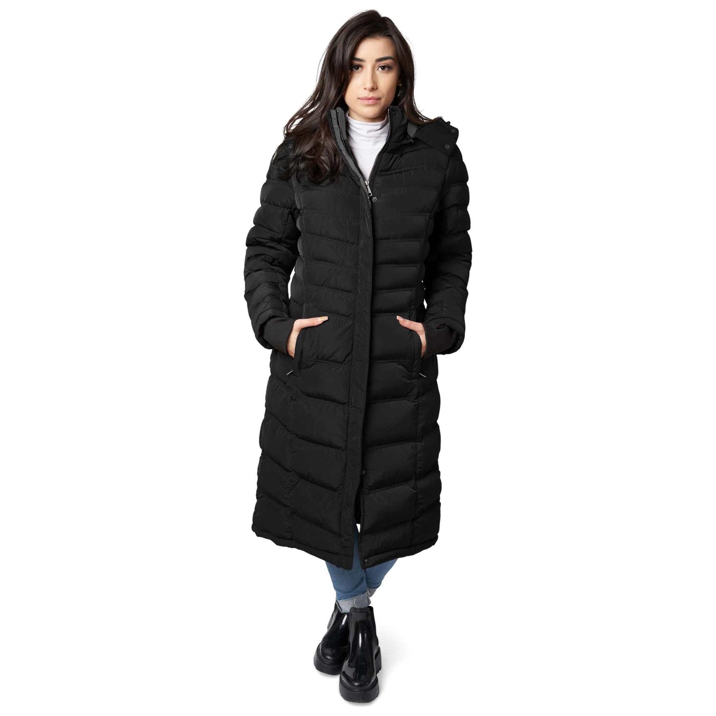 Women's Maxi Coat - Water-Resistant, Polar Fleece Lined, and Detachable Hood