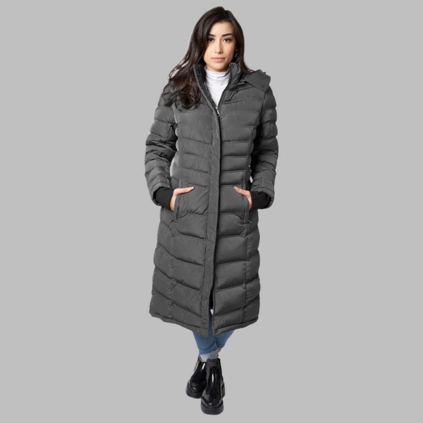 Women's Maxi Coat - Water-Resistant, Polar Fleece Lined, and Detachable Hood