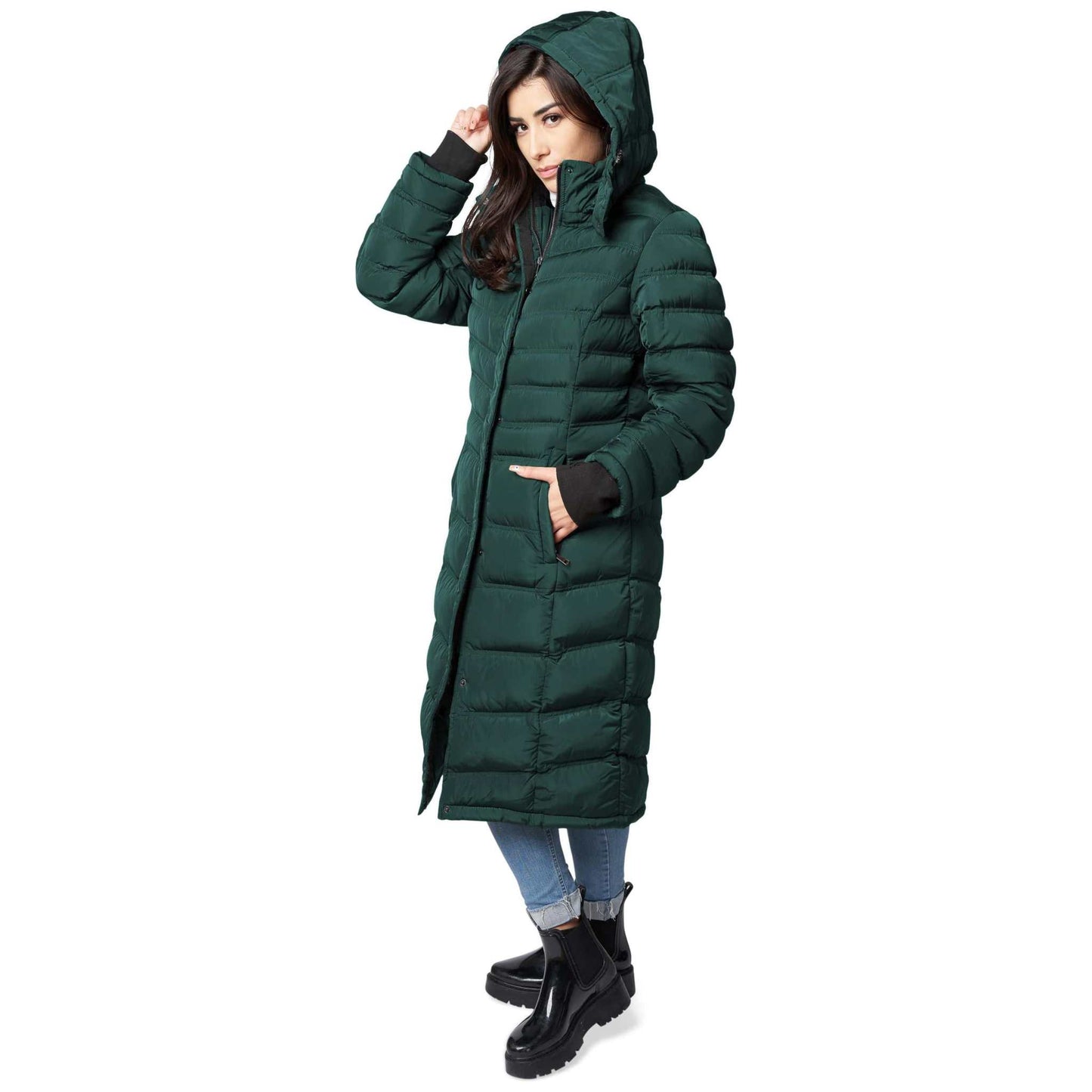 Women's Maxi Coat - Water-Resistant, Polar Fleece Lined, and Detachable Hood