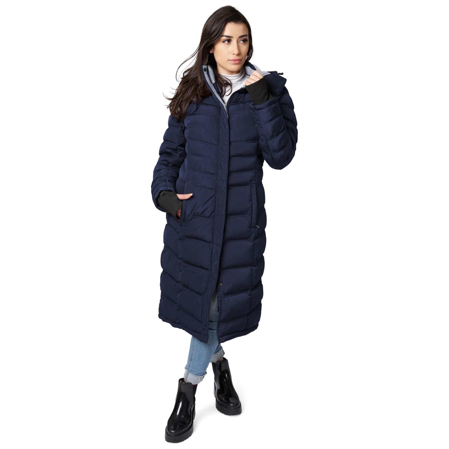 Women's Maxi Coat - Water-Resistant, Polar Fleece Lined, and Detachable Hood