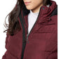 Elora Maxi Puffer warm vegan winter coat for women with metal zipper and detachable hood in red.