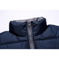 Mens puffer Jacket with zipper and stand-up collar, water-resistant winter coat.