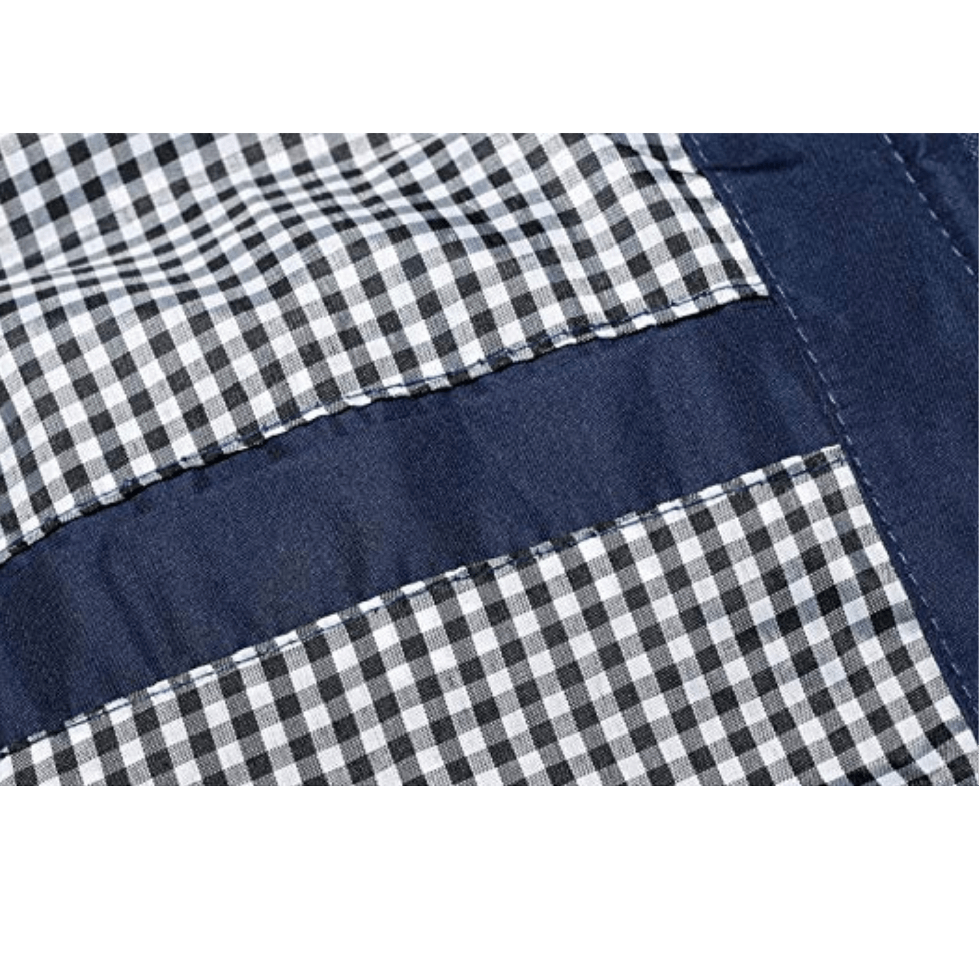 Close-up of black and white checkered lining on Mens puffer Jacket