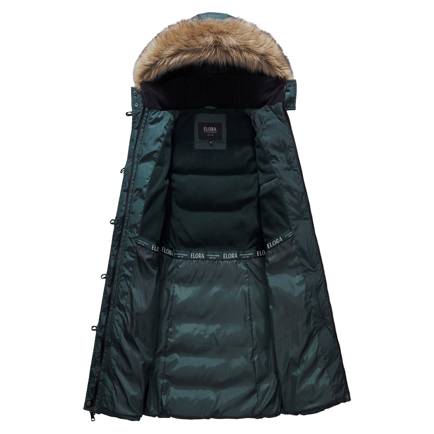 ELORA Women's Winter Vegan Down Puffer Parka with Detachable Fur Hood, Polar Fleece Lining, and Cargo Pockets.