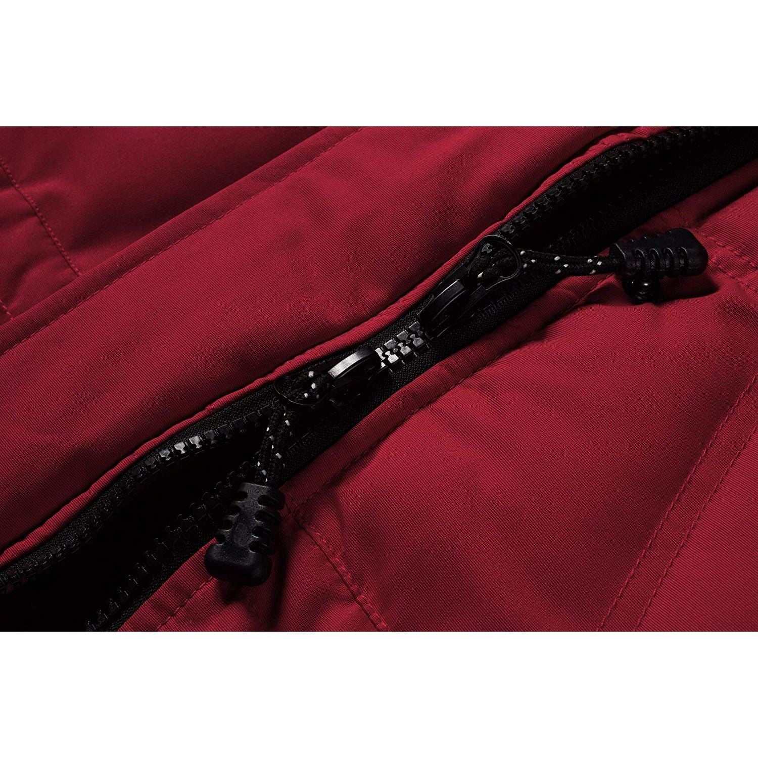 Close-up of double zipper detail on Women Winter heavy coat