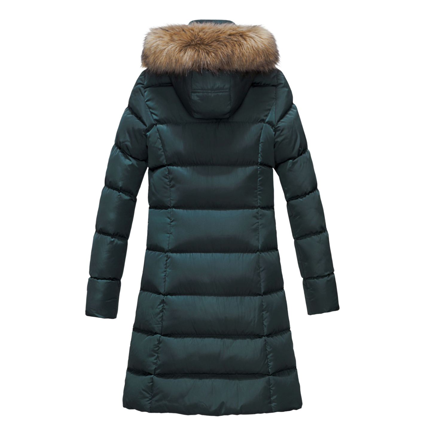 ELORA Women's Winter Vegan Down Puffer Parka Mid Length Cargo Seven Pocket Coat Faux-Fur Trim