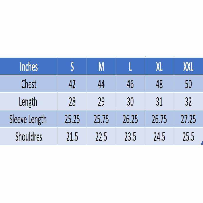 Size chart for U2Wear Mens puffer Jacket featuring chest, length, sleeve length, and shoulder measurements from S to XXL.