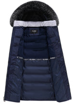 Actual coat — Navy interior, grey inside collar and black hood lining