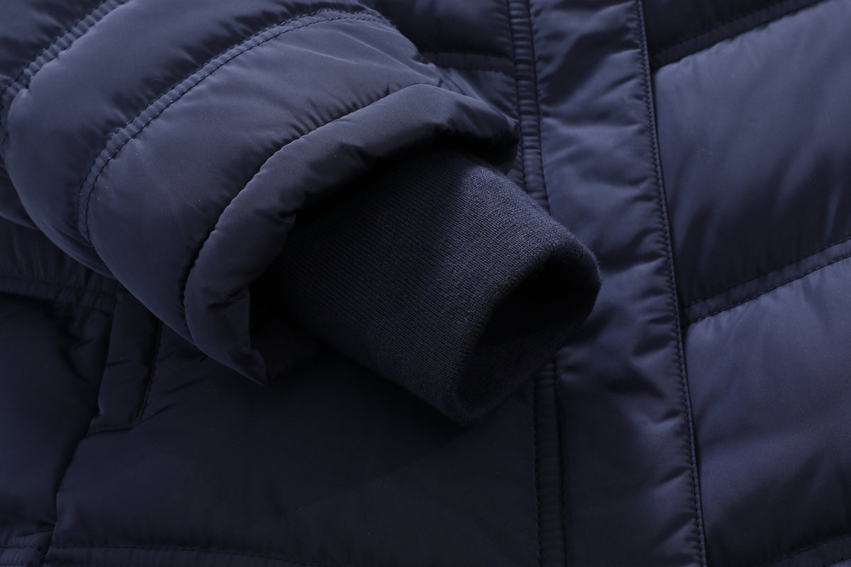 Actual Navy ELORA 7620-8 sleeve showing the rib-knit inner cuff.