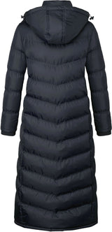 Actual Black u2wear 2418 coat — back view, hood, quilting and knit inner cuffs.